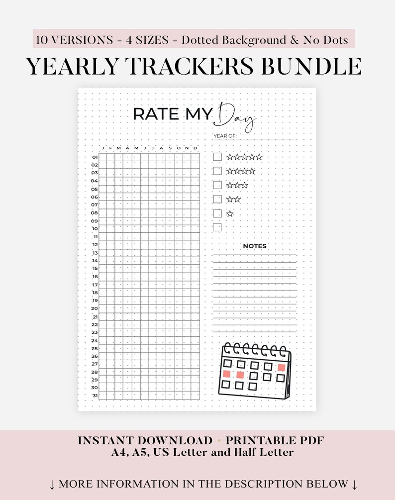 Yearly Trackers Bundle - Journal Pages Printable - Yearly Habit ...