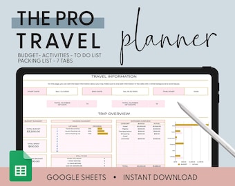 Travel Planner Google Sheets Excel Template Holiday Organizer Travel Budget Spreadsheet Travel Itinerary Vacation Plan Family Packing List