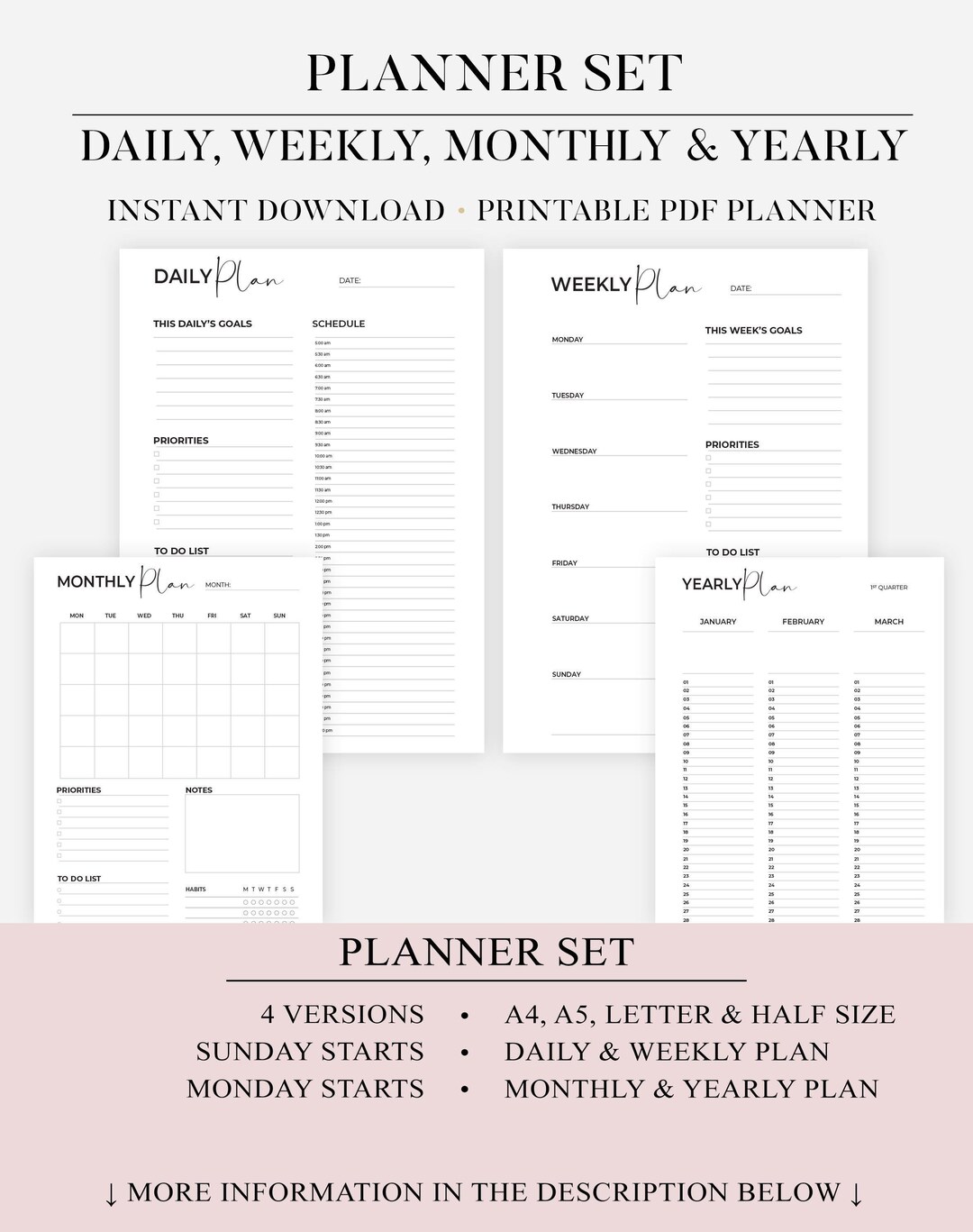 Planner Printable Bundle Printable Planner Planner Print Out Ready to