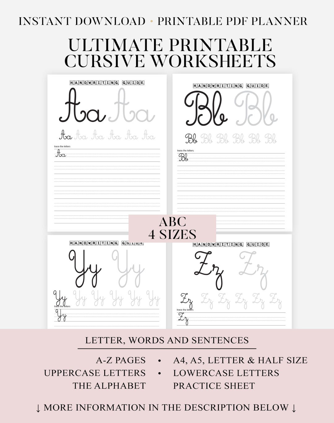 41 Pages Cursive Worksheets | Hand Writing Workbook | Practice Sheet ...