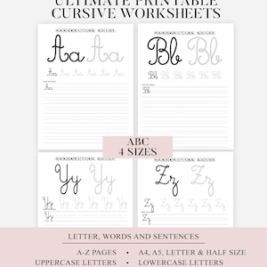 41 Pages Cursive Worksheets | Hand Writing Workbook | Practice Sheet Printable | Beginner  | Easy Template Lettering | Hand Lettering Pdf