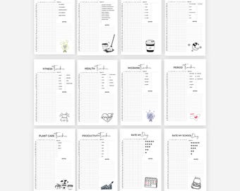 Yearly Habit Trackers,  Bullet Journal Printable, A5 Habit tracker,A5 Printable Journal Pages, A5 Tracker Printable, A5 Journal Pages