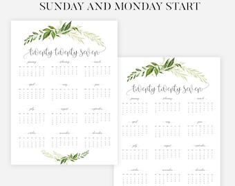 2027 Year at a Glance Calendar Printable, All 12 Months On One Page, Printable Portrait Monthly Calendars, Vertical Desk Academic Calendar