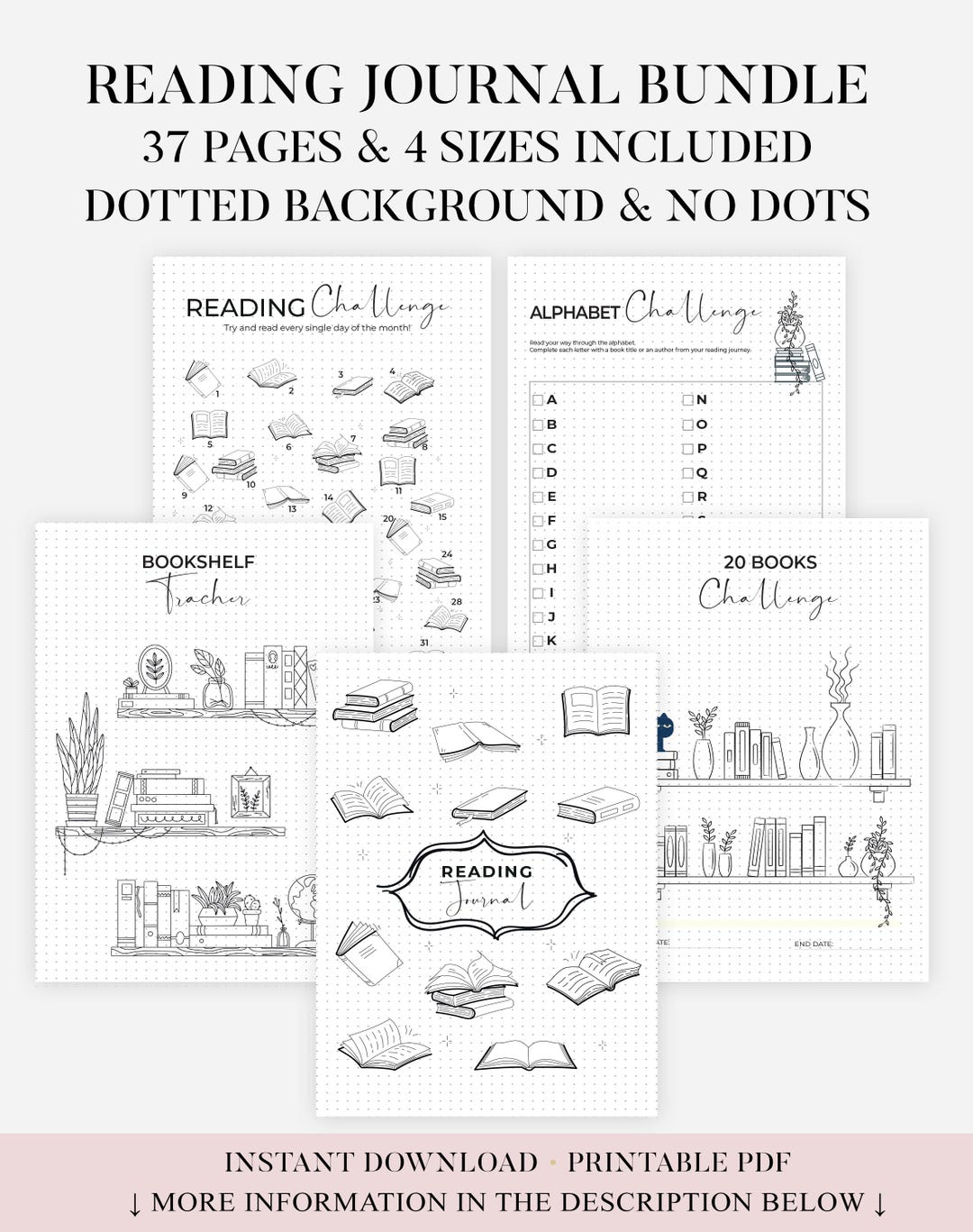 Reading Journal Bundle - Printable Journal Pages - Book Log - Digital ...