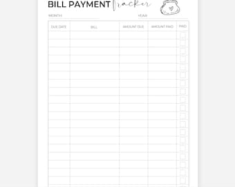 Bill Pay Organizer, Bill Payment Log, Monthly Bill Tracker, Monthly Bill Payment Checklist, Expense and Bill Tracker, Bill Payment Tracker