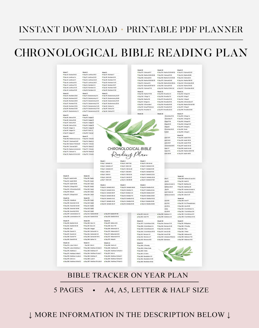 Chronological Bible Reading Plan Printable Bible Tracker One Year Bible ...
