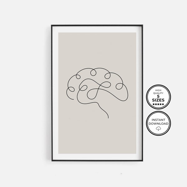 Cervello astratto, Line Art Drawing, Minimal Brain Line Art, Ufficio di terapia, Arredamento terapista, Ufficio di consulenza, Psicologo Counselor Print