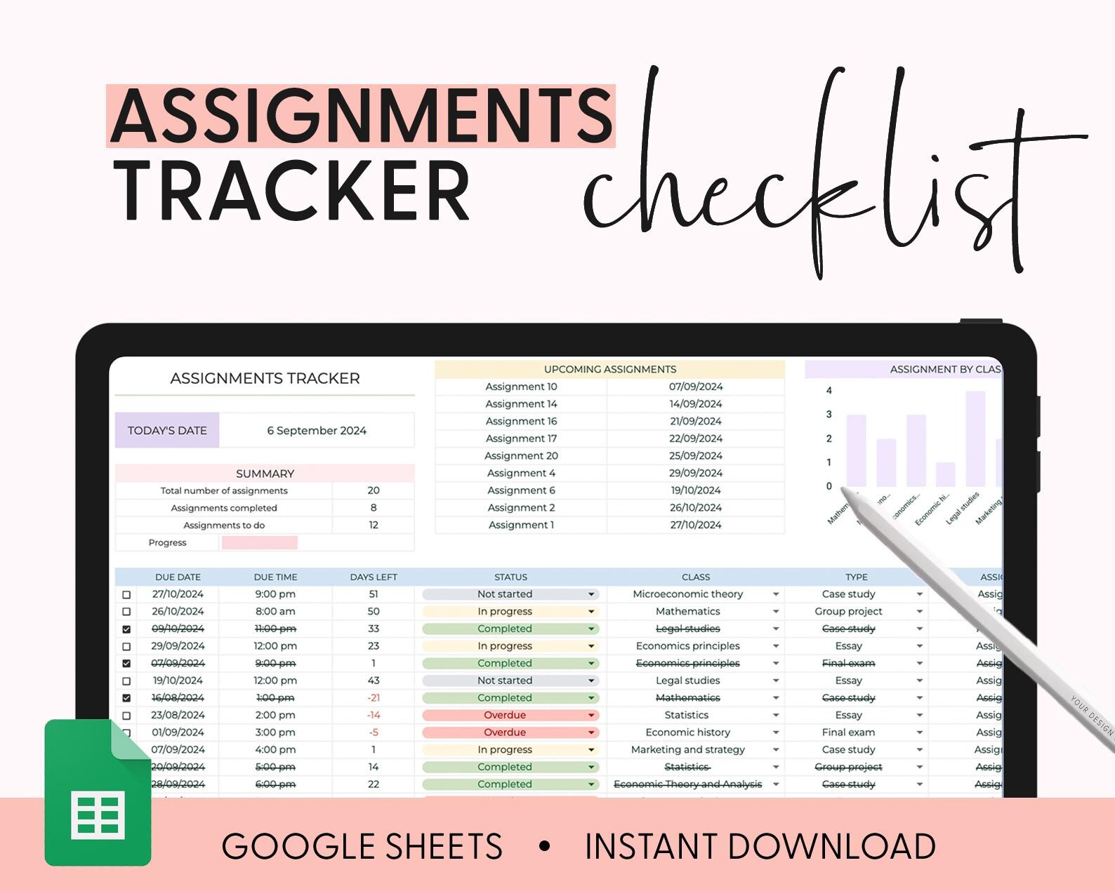 Homework Spreadsheet University Planner Spreadsheet Academic Template Google Sheets Student ...