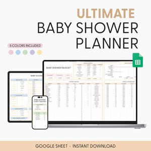 Google Spreadsheets babyshower planner spreadsheetsjabloon, digitale afdrukbare babyshower organisator checklist tracker, budget, games, gastenlijst
