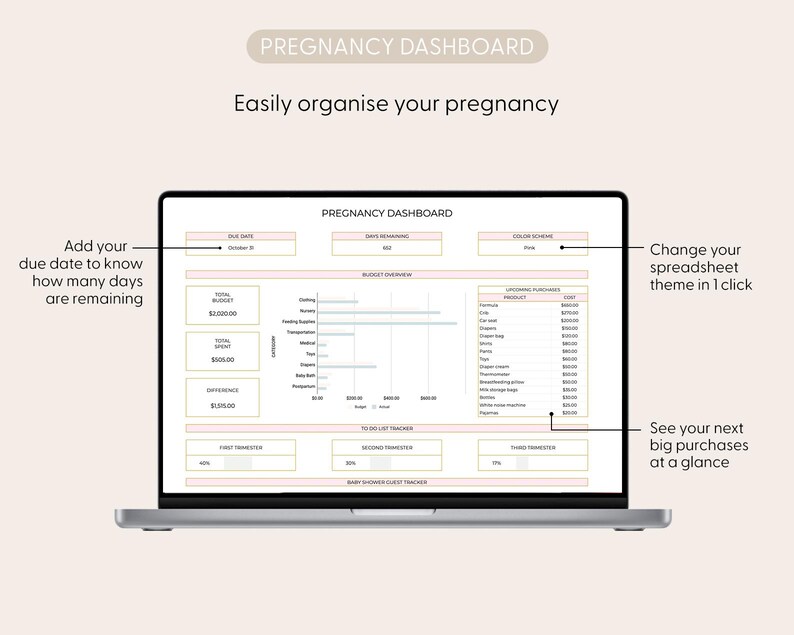 Foglio di calcolo per la pianificazione del bambino, lista della spesa per i prodotti per neonati, pianificazione finanziaria per la gravidanza, Google Fogli, budget per il bambino, checklist per la preparazione del neonato immagine 17