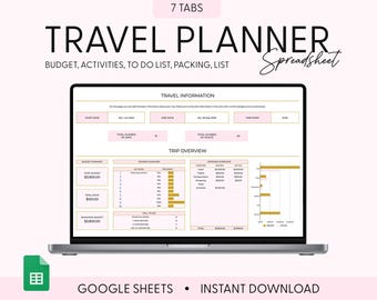 Travel Planner Digital Travel Planner for Travel Itinerary Digital Holiday Planner Holiday Travel Organizer Travel Budget Google Sheets