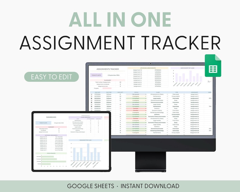 Semester Assignment Tracker for Students Student Planner Digital Planner Google Calendar Google Workspace Google Sheets College planner