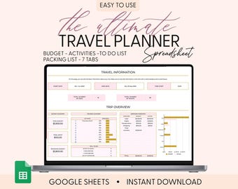 Ultimate Travel Trip Planner Google Sheets Template Holiday Planner Travel Budget Spreadsheet Travel Itinerary Vacation Family Packing List