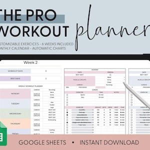 Ultimate Workout Planner Google Sheets Exercise Tracker Spreadsheet Fitness Planner Gym Checklist Weightlifting Training Calendar Pilates