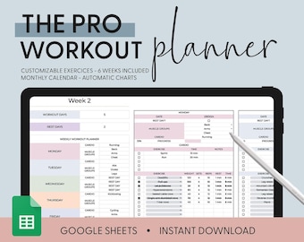 Ultimate Workout Planner Google Sheets Exercise Tracker Spreadsheet Fitness Planner Gym Checklist Weightlifting Training Calendar Pilates