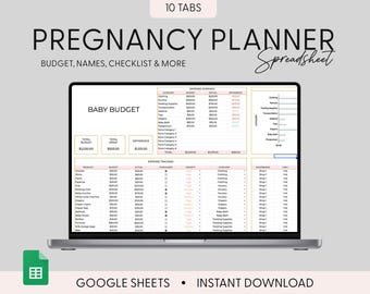 Pregnancy Planner Spreadsheet, Digital Baby Planning, Baby Budget Worksheet, Baby Shower Planner, first time mom, Pregnancy Google Sheets