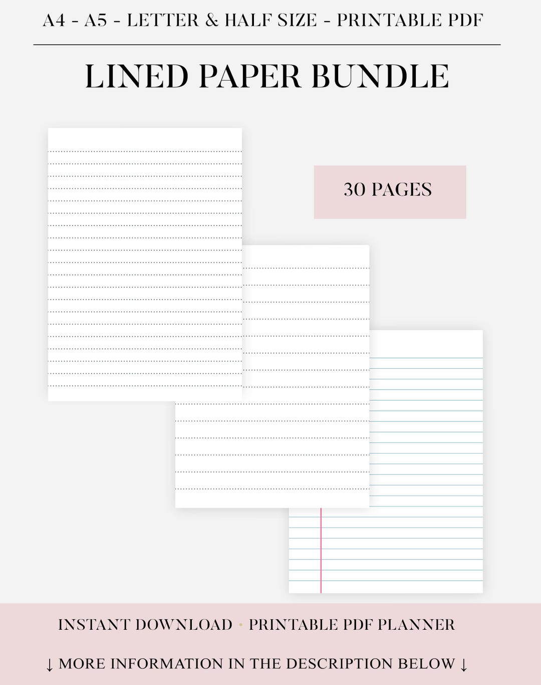 Dot Grid Paper Bundle Printable, Lined Paper, Graph Paper, Notebook ...