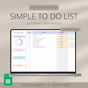 To-Do List Google Sheets Template | Simple Task Tracker | Digital Todo with Dashboard | Productivity Tool | Daily Weekly Checklist | To Do