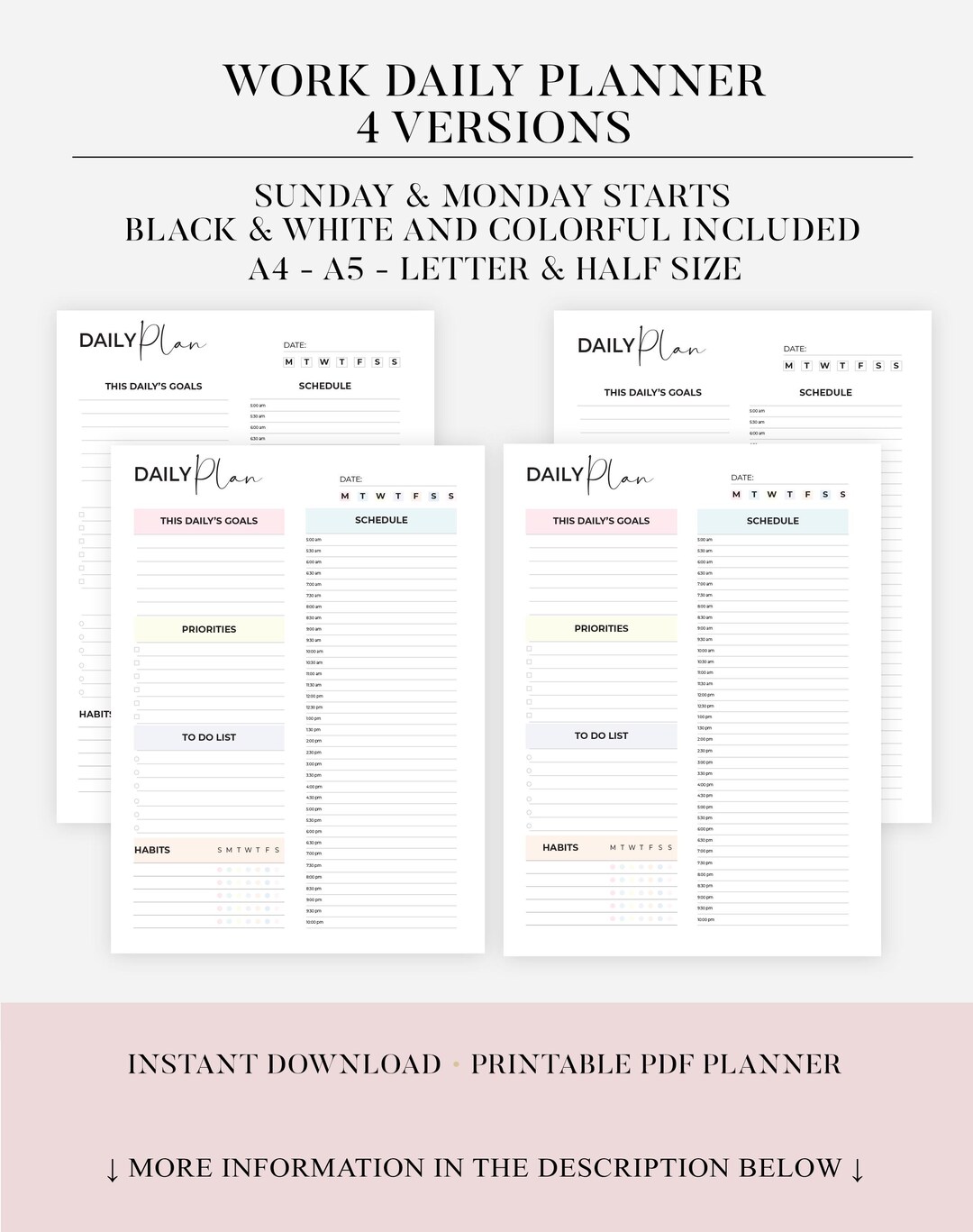 Editable Work Planner Printable Work Day Schedule Template Daily ...