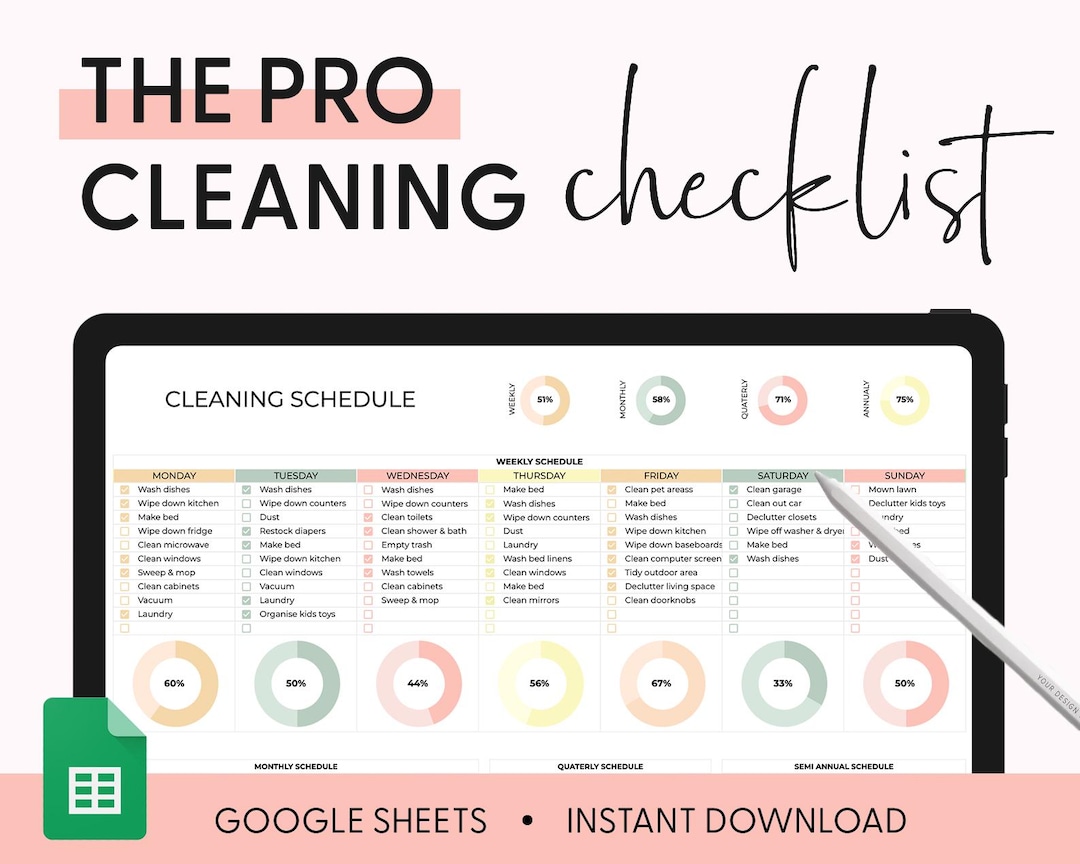 Weekly Cleaning Checklist | Google Sheets Template | Editable Tracker ...