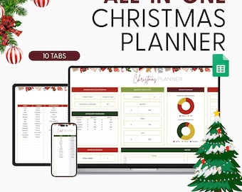 Christmas Planner Budget Spreadsheet Google Sheets Excel Template Digital Gift & Holiday Expense Budgeting Stocking Card Tracker Calendar