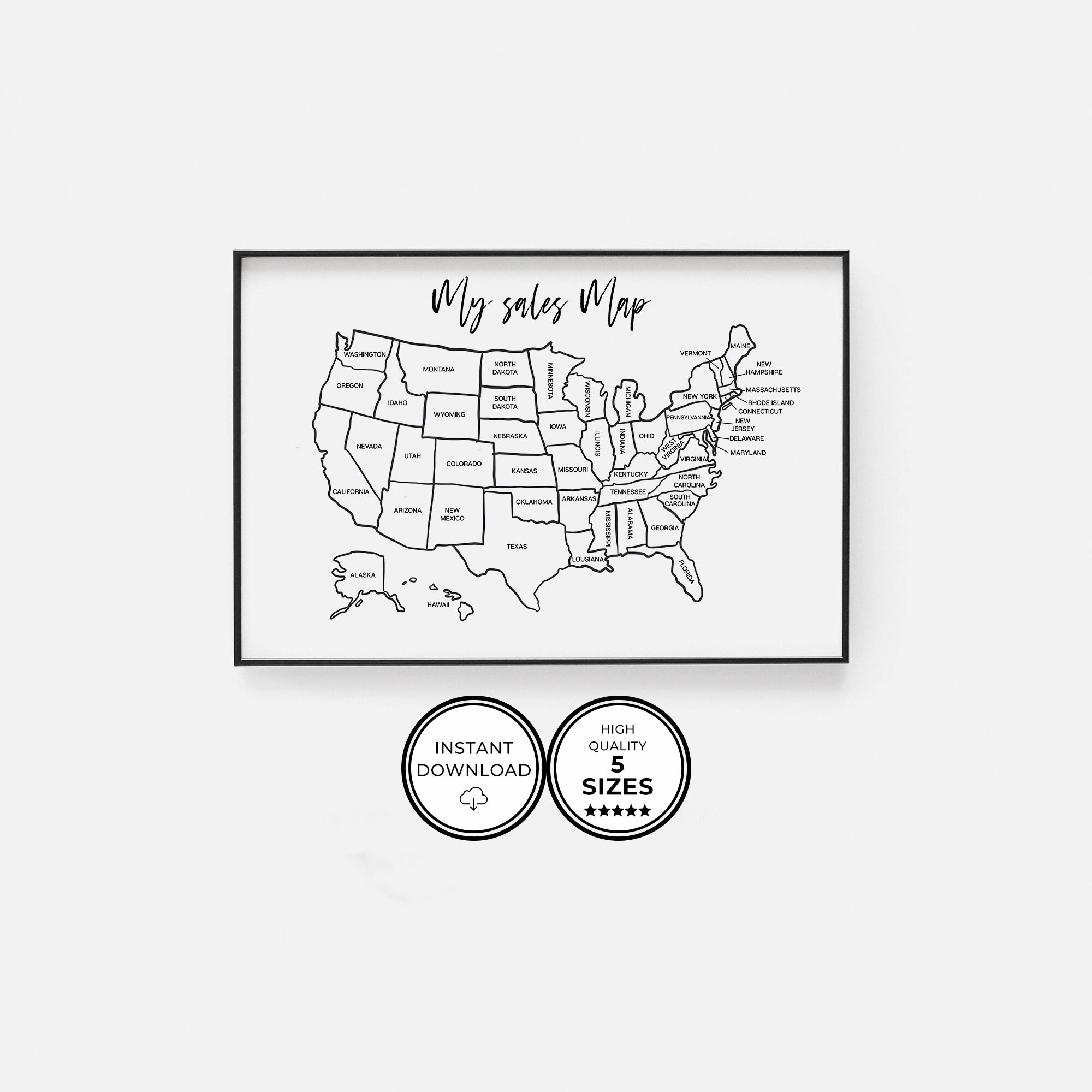 United States Map Color Coloring Printable USA US Sales Map - Etsy