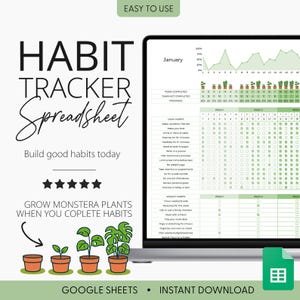 Habit Tracker Spreadsheet for Google Sheets, Digital Daily To Do List Template, Daily Habit Planner, Weekly Habits, Goal Planner Dashboard