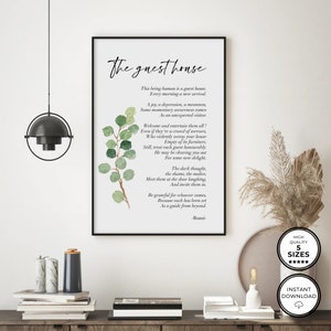 Rumi Printable Poem, The Guest House Poem Printable, Rose Color Instant Download, Quotes Printable Poster, Floral Prints, First Home Gift