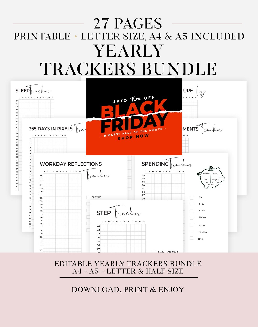 Yearly Trackers Set, Bullet Journal Idea, PRINTABLE Journal Pages ...