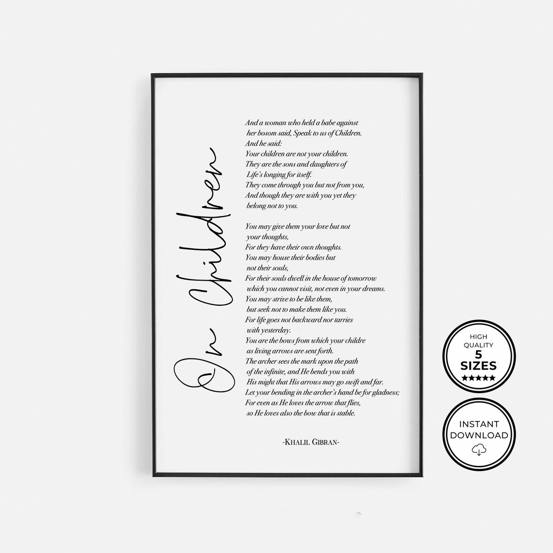 On Children, Kahlil Gibran, Printable Wall Art, Poem Prints, Nursery ...