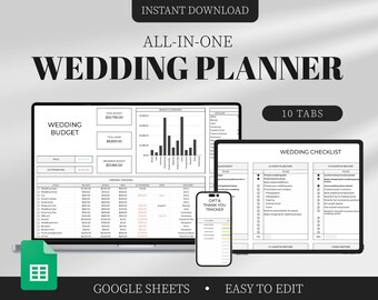 Ultimate Wedding Planner Digital Template, Google Sheets, Wedding Guide Template Editable Wedding Itinerary, google sheets wedding organizer