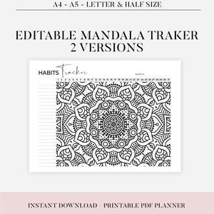 Habit Tracker Editable | Mandala habit Tracker Printable | Monthly Habit Track | Habit Challenge | Motivation Planner |Goal Tracker Download