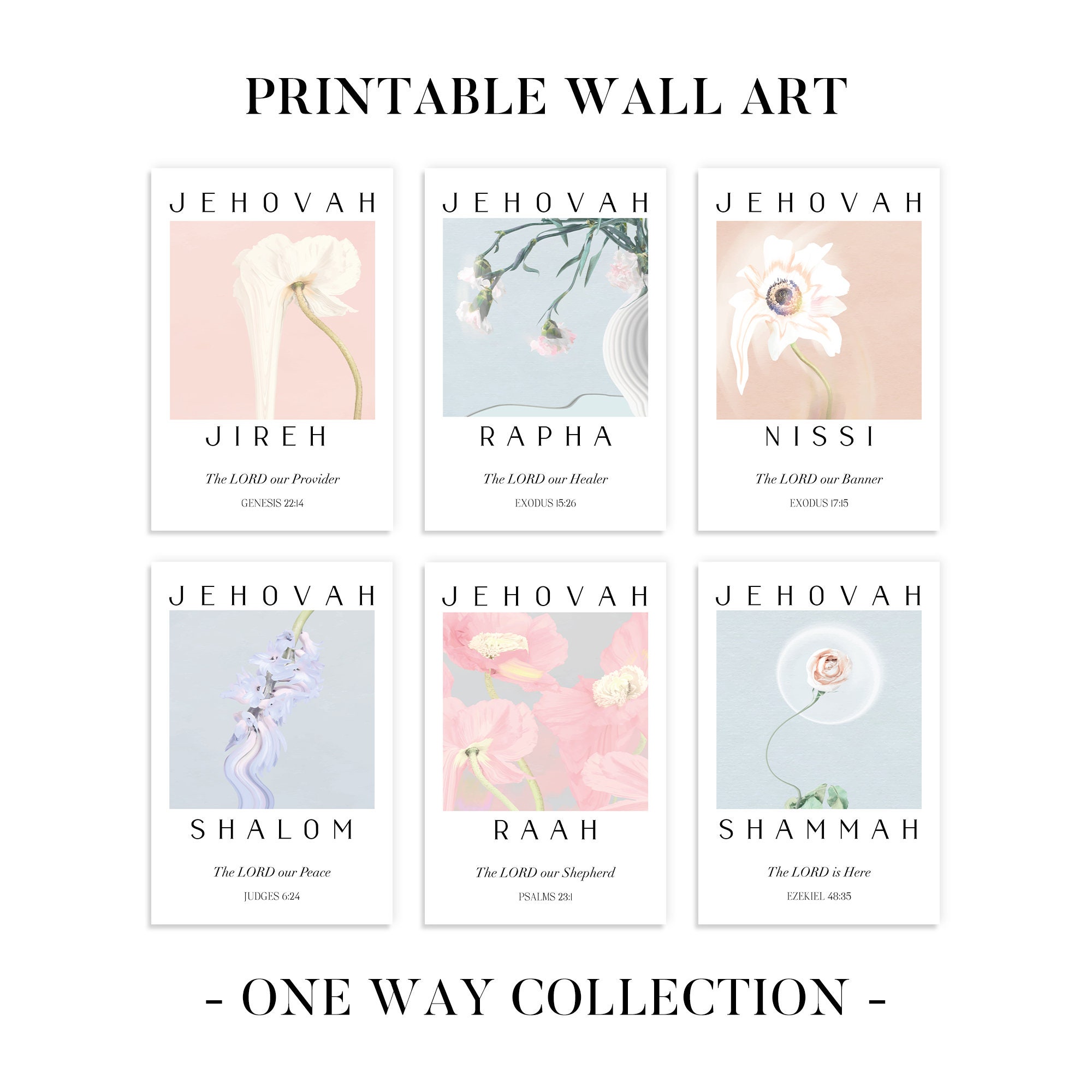 Set of 9 Christian Printable Wall Art Jehovah Jireh Rapha Etsy
