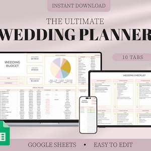 Ultieme digitale sjabloon bruiloftplanner, Google Spreadsheets, sjabloon bruiloftgids bewerkbaar trouwschema, Google Spreadsheets bruiloft organisator