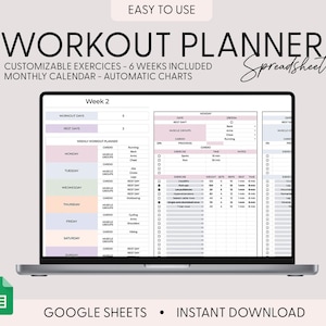 Workout Planner Google Sheets Exercise Tracker Spreadsheet Fitness Planner Template Gym Checklist Weightlifting Training Calendar Pilates