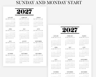 Yearly Calendar Printable Art, New Years Calendar, Yearly Wall Art Calendar, Year at a Glance Calendar, Greenery 12 Month Year on One Page
