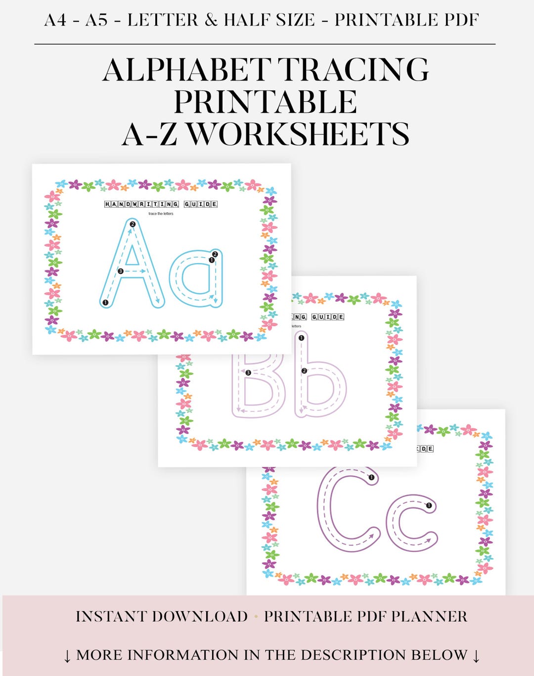 Alphabet Tracing Cards | A-Z Worksheets | Preschool & Kindergarten ...