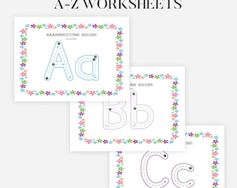 Alphabet Tracing Cards | A-Z Worksheets | Preschool & Kindergarten | Numbers Flashcards Printable | Uppercase, Lowercase | Shapes Worksheets