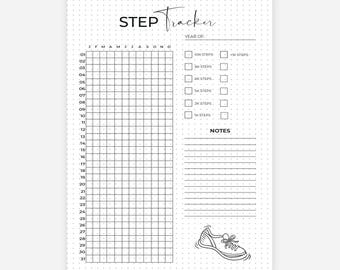 Step Tracker Yearly - Printable Journal Page - Planner Page - Fitness Tracker - Health Tracker - Fitness Goal - Step Goal - Health Log Pdf
