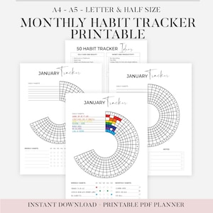 Monthly Habit Tracker Printable, Circle Habit Tracker Template, 2025 Routine Tracker, 30 Day Habit Challenge, A4/Letter, Instant Download