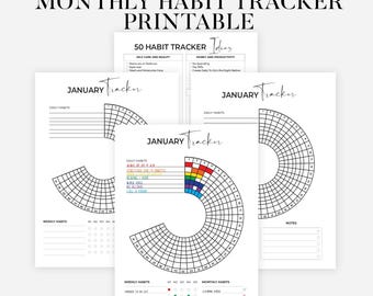 Monthly Habit Tracker Printable, Circle Habit Tracker Template, 2025 Routine Tracker, 30 Day Habit Challenge, A4/Letter, Instant Download