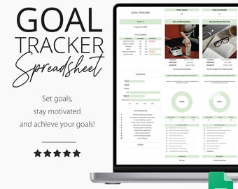 Goal Planner Google Sheets Excel Simple Goal Tracker Spreadsheet SMART Goal Setting Template Annual Vision Board 2027 New Year's Resolutions