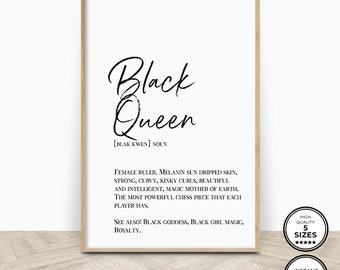 Black Queen Definition Print, Printable Typography Wall Art, Above The Bed Art, Black Girl Wall Art Black Woman Art Poster, Digital Download