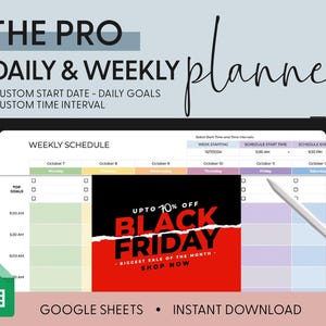 BLACK FRIDAY Ultimate Weekly Planner | Digital Weekly Planner Template | Productivity Tracker | Habit Tracker Google Sheets Daily Organizer