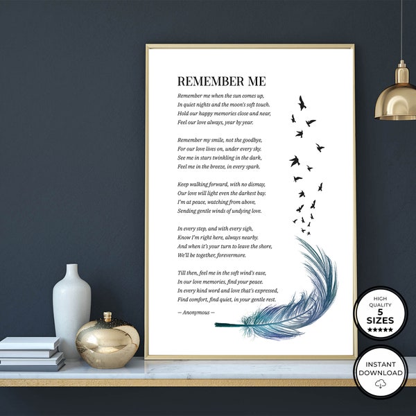 Remember Me Poem Wall Art, Funeral Poem, Memorial Gift, Printable Memorial Poem, Loved One, Mourning, Grief Memorial Sign, Funeral Poem Sign