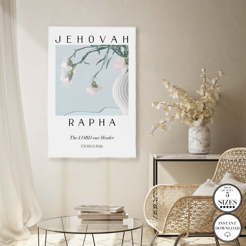 Set of 6 Christian Printable Wall Art, Jehovah Jireh Rapha Shalom Shammah Nissi Raah Wall Art ...