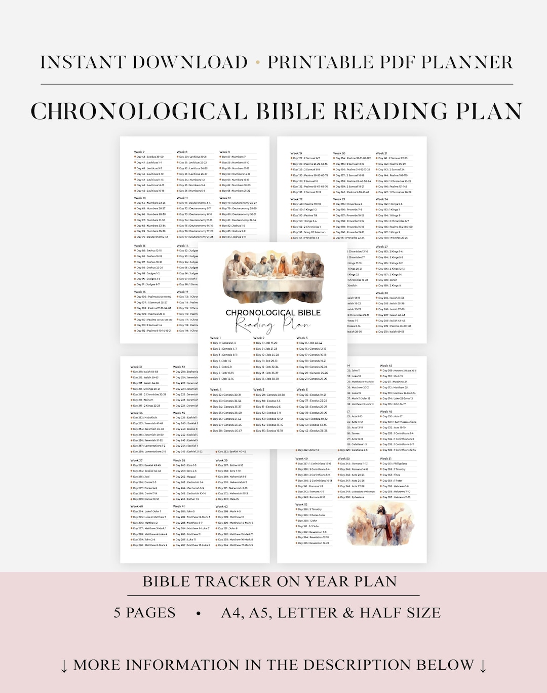 Chronological Bible Reading Plan Printable Bible Tracker One Year Bible ...