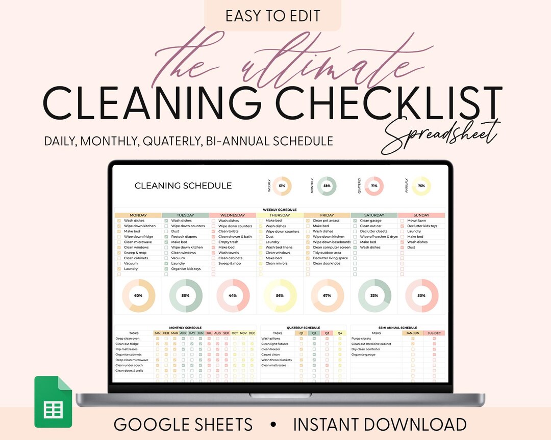Ultimate Weekly Cleaning Checklist | Google Sheets Template | Editable ...