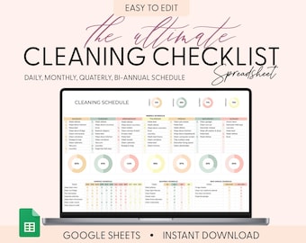 Ultimate Weekly Cleaning Checklist | Google Sheets Template | Editable Tracker Monthly Yearly Chore Chart House Chore List Cleaning Planner