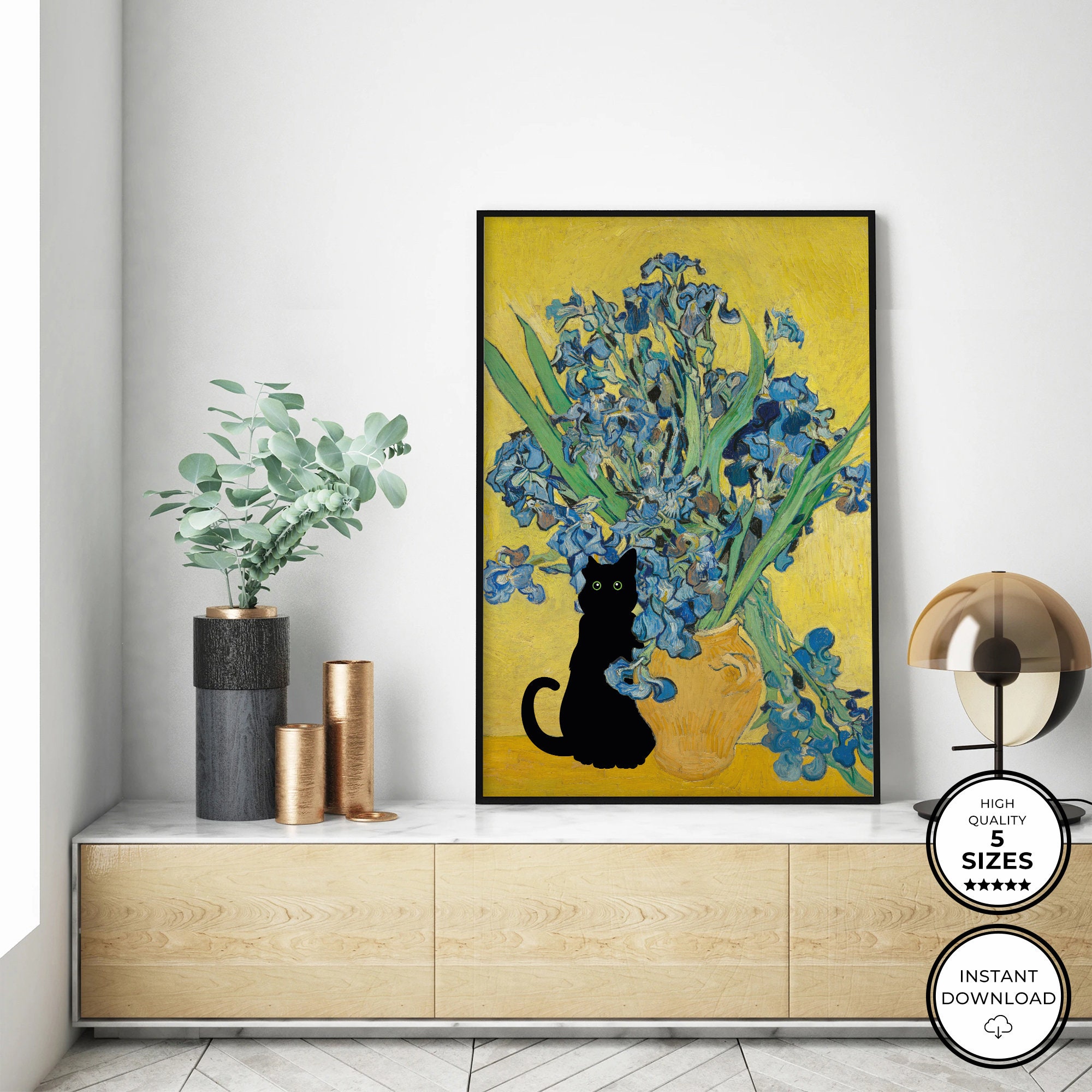 Vincent Van Gogh Irises Cat Printable Art Vincent Van Gogh Etsy